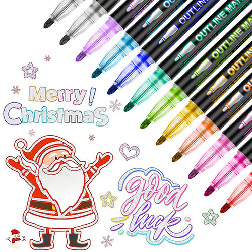 Double Line Outline Pen 48 Colors DIY Hand Account Graffiti Christmas Metallic Color Fluorescent Pen