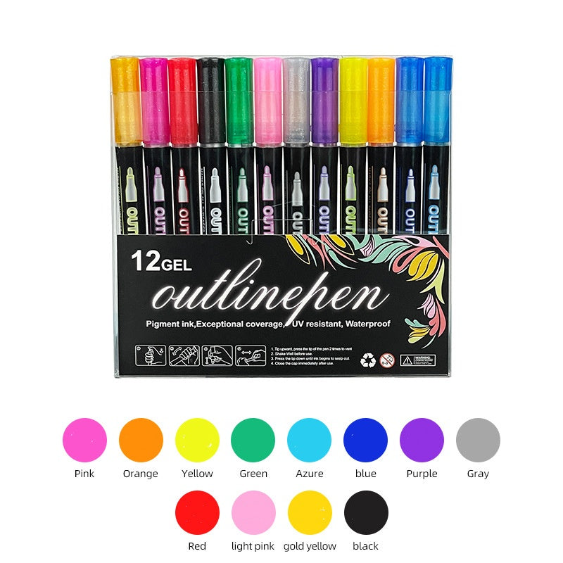 Double Line Outline Pen 48 Colors DIY Hand Account Graffiti Christmas Metallic Color Fluorescent Pen