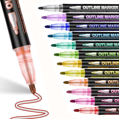 Double Line Outline Pen 48 Colors DIY Hand Account Graffiti Christmas Metallic Color Fluorescent Pen